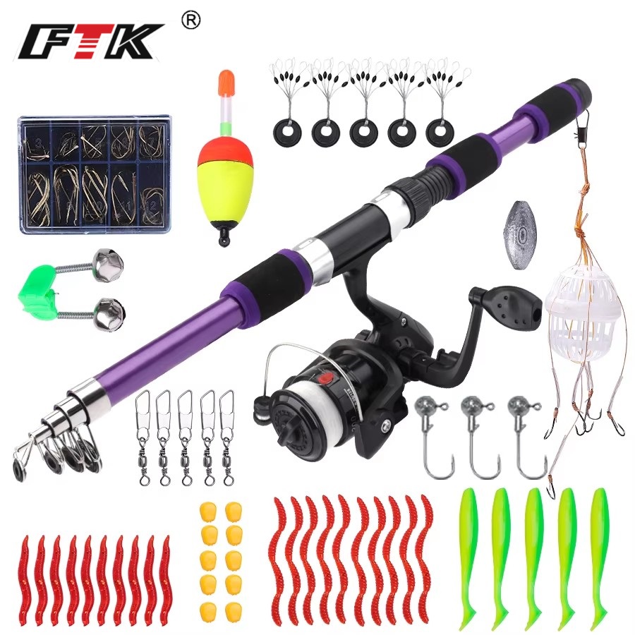 Fishing Line Spool - FTK 1.8M Portable Spinning Fishing Rod